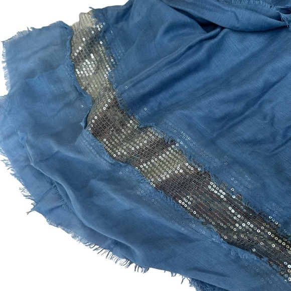 Huge Teal Blue Sequined Lightweight Scarf Wrap Beach Coverup - Picture 4 of 9